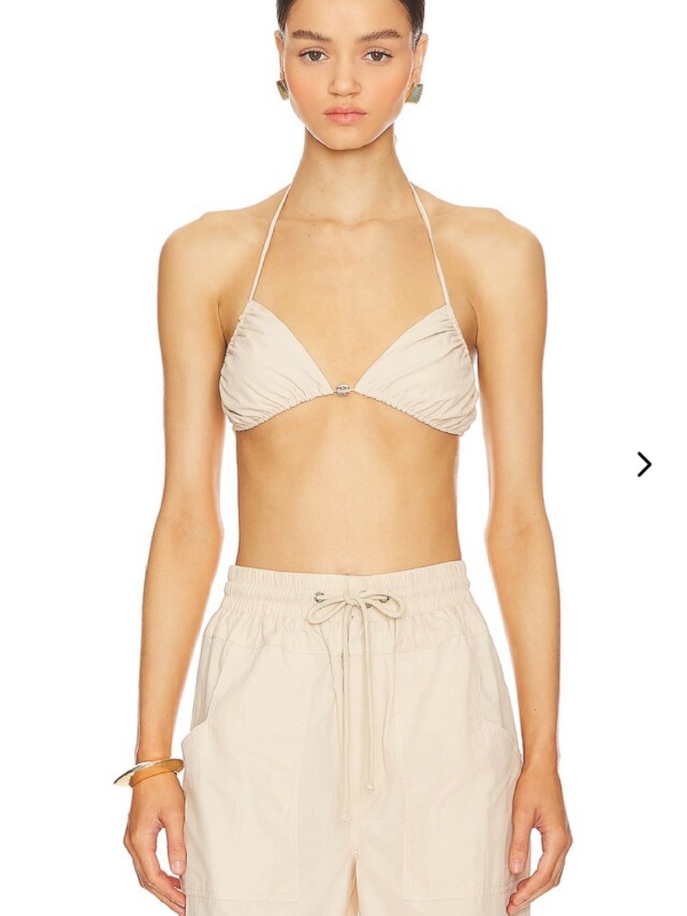 Lovers + Friends Beige Halter Triangle Bikini Top